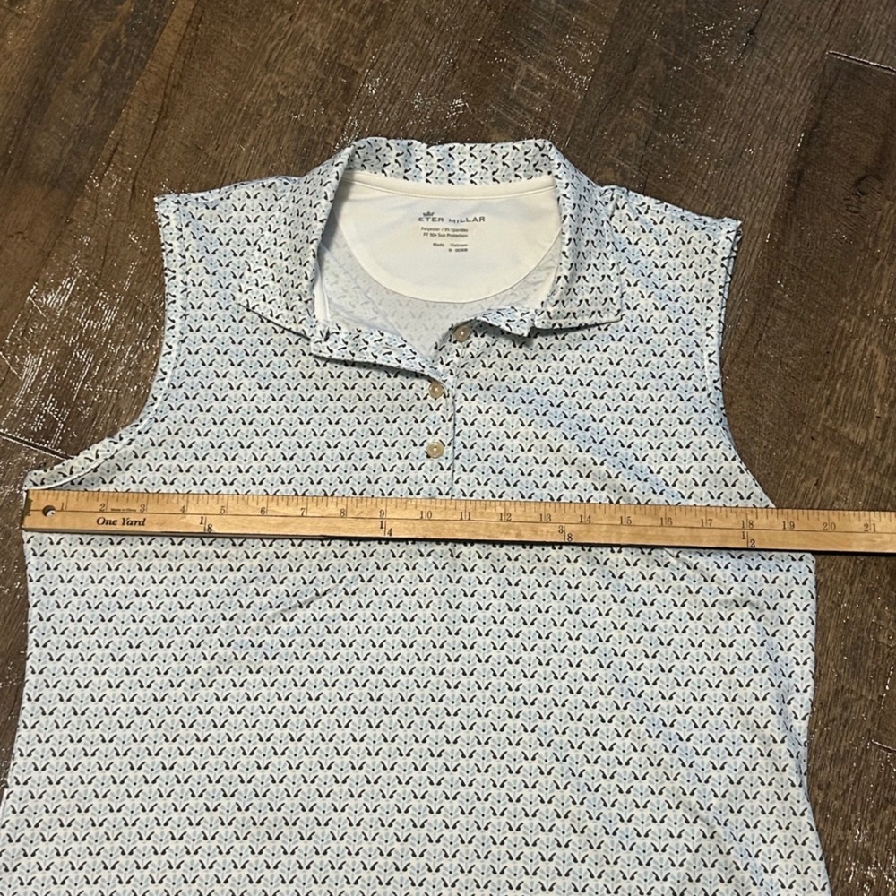 Peter Millar Womens Sleeveless Golf Polo Shirt Blue Geometric Petal Print Large - Picture 5 of 7